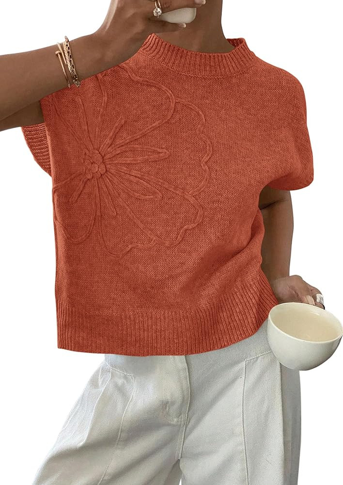 PRETTYGARDEN Women's 2026 Spring Sweater Vest Trendy Flower Knit Short Sleeve Cute Pullover Tank ... | Amazon (US)