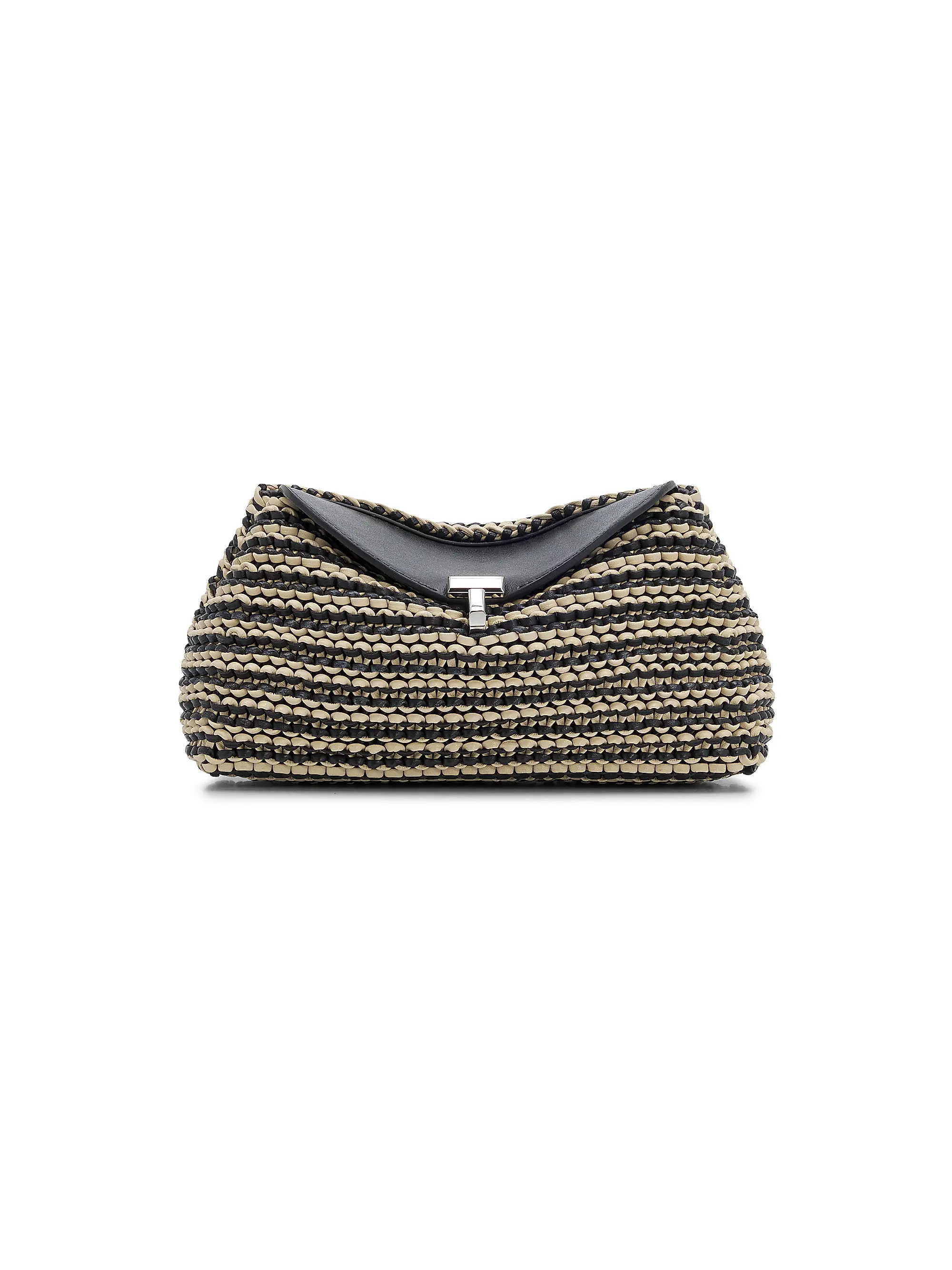 Toteme Mini T-Lock Woven-Leather Clutch | Saks Fifth Avenue | Saks Fifth Avenue
