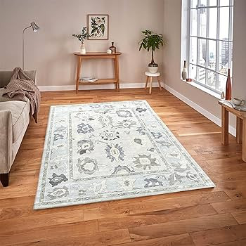 Cream Blue Oushak Rug, Modern, Vintage, Turkish, Eclectic, Floral, Pastel, Washable, Area Rugs fo... | Amazon (US)
