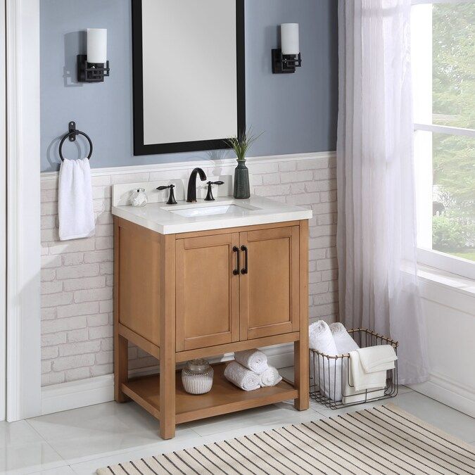 allen + roth Harwood 30-in Natural Undermount Single Sink Bathroom Vanity with White and Gray Qua... | Lowe's