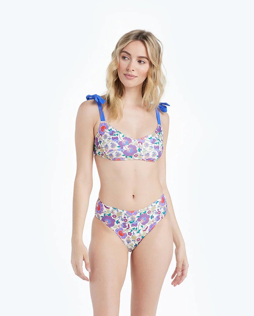 The Tie Marina Bikini Top - Scroll Block Print in Violet & Lava | SummerSalt