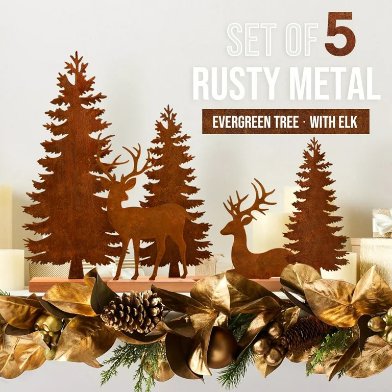 Ayieyill Christmas Tabletop Decorations Indoor, 5pcs Tree and Reindeer Rustic Christmas Decor | Walmart (US)