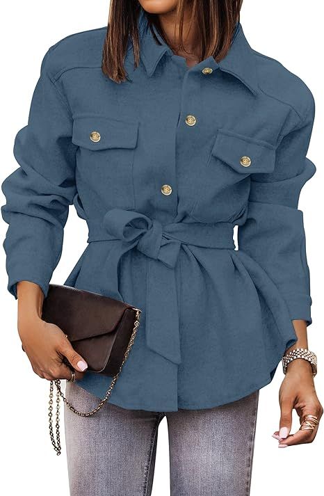 ZESICA Women's Casual Trench Coat Long Sleeve Lapel Button Down Belted Jacket Outerwear Peacoat w... | Amazon (US)