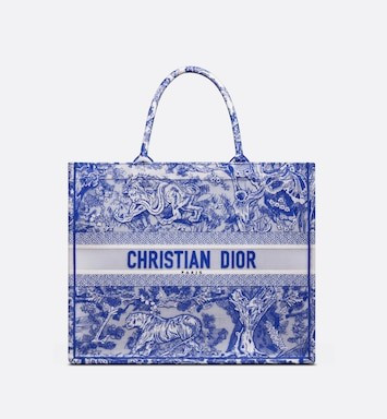 Große Dior Book Tote Transparenter Canvas mit Toile de Jouy in fluoreszierendem Blau (42 x 35 x... | Dior Couture