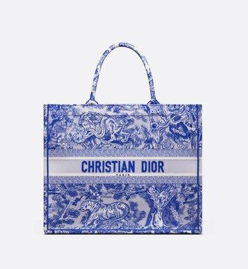 Große Dior Book Tote Transparenter Canvas mit Toile de Jouy in fluoreszierendem Blau (42 x 35 x... | Dior Couture