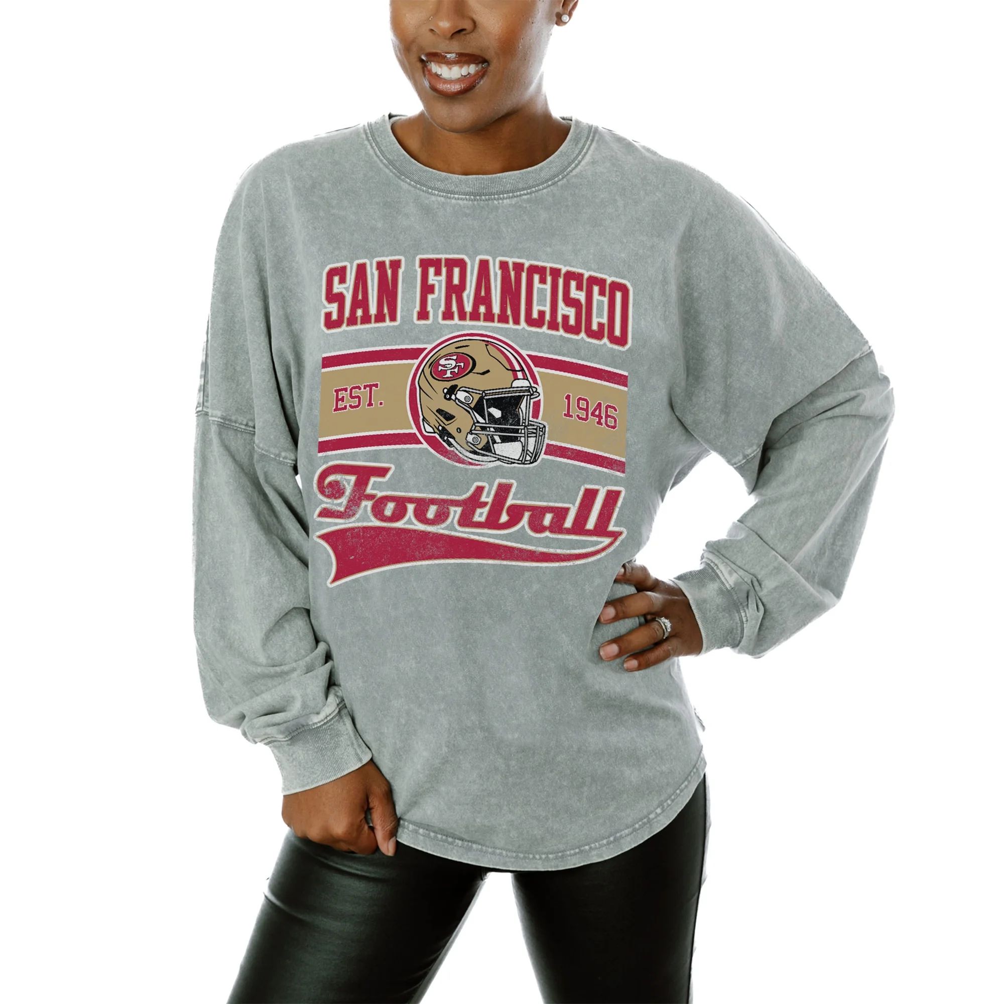 Women's Gameday Couture  Gray San Francisco 49ers  Snow Wash Oversized Long Sleeve T-Shirt - Walm... | Walmart (US)