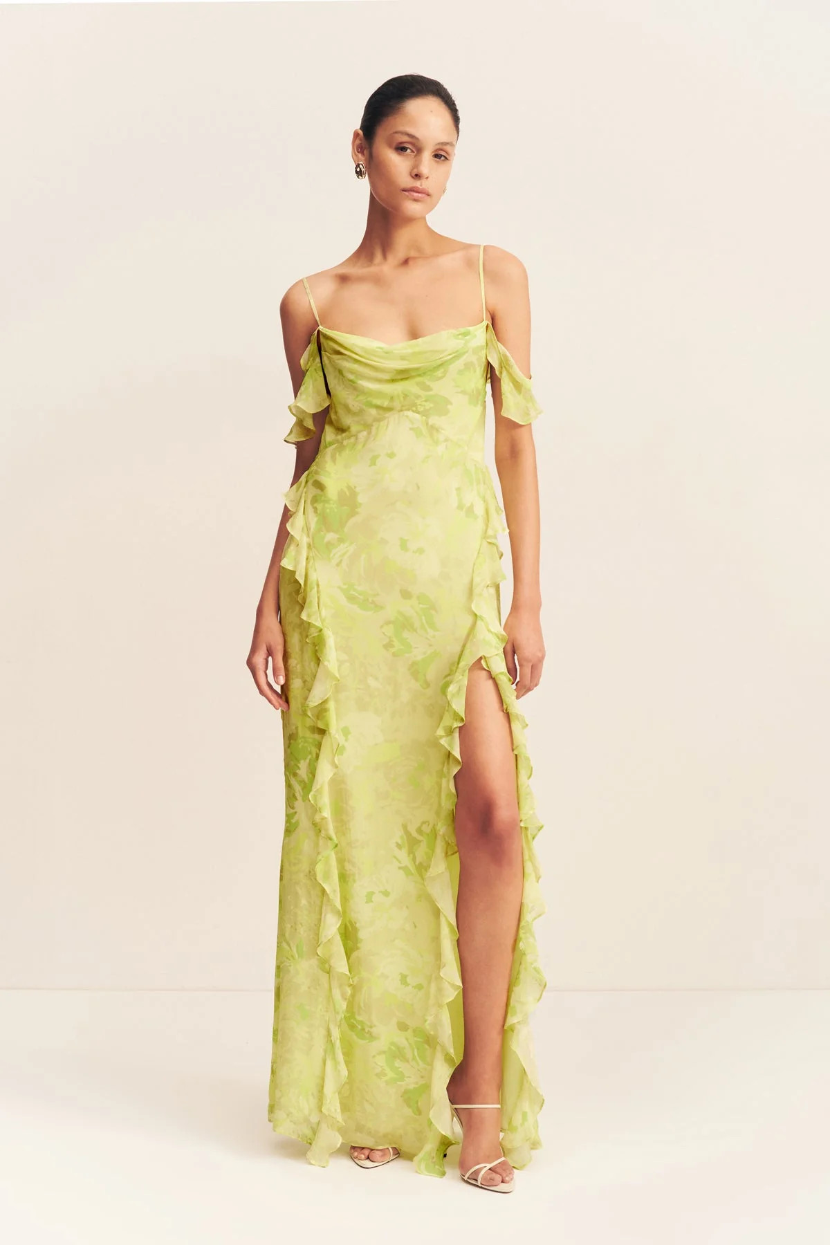 Miller Ruffle Cowl Maxi Dress | Lime/ Multi | Dresses | Shona Joy | Shona Joy