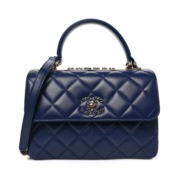 Lambskin Quilted Small Trendy CC Chain Dual Handle Flap Bag Navy | FASHIONPHILE (US)