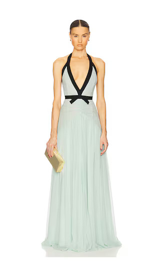 The Siren Dress in Silk Chiffon in Mint & Black | Revolve Clothing (Global)