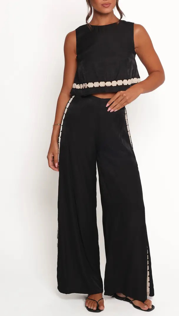 Margarete Embroidered Detail Crop Top & Wide Leg Pants Set | Nordstrom