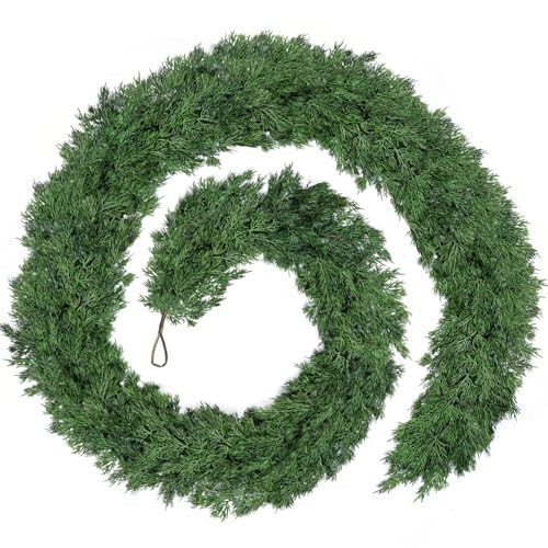 Tulvend 9 FT Christmas Cedar Garland - Thick Real Touch Pine Garland - Realistic Cypress Garlands Christmas Decorations for Mantel Table Stairs Porch - Outdoor Indoor Xmas Holiday Decor | Amazon (US)