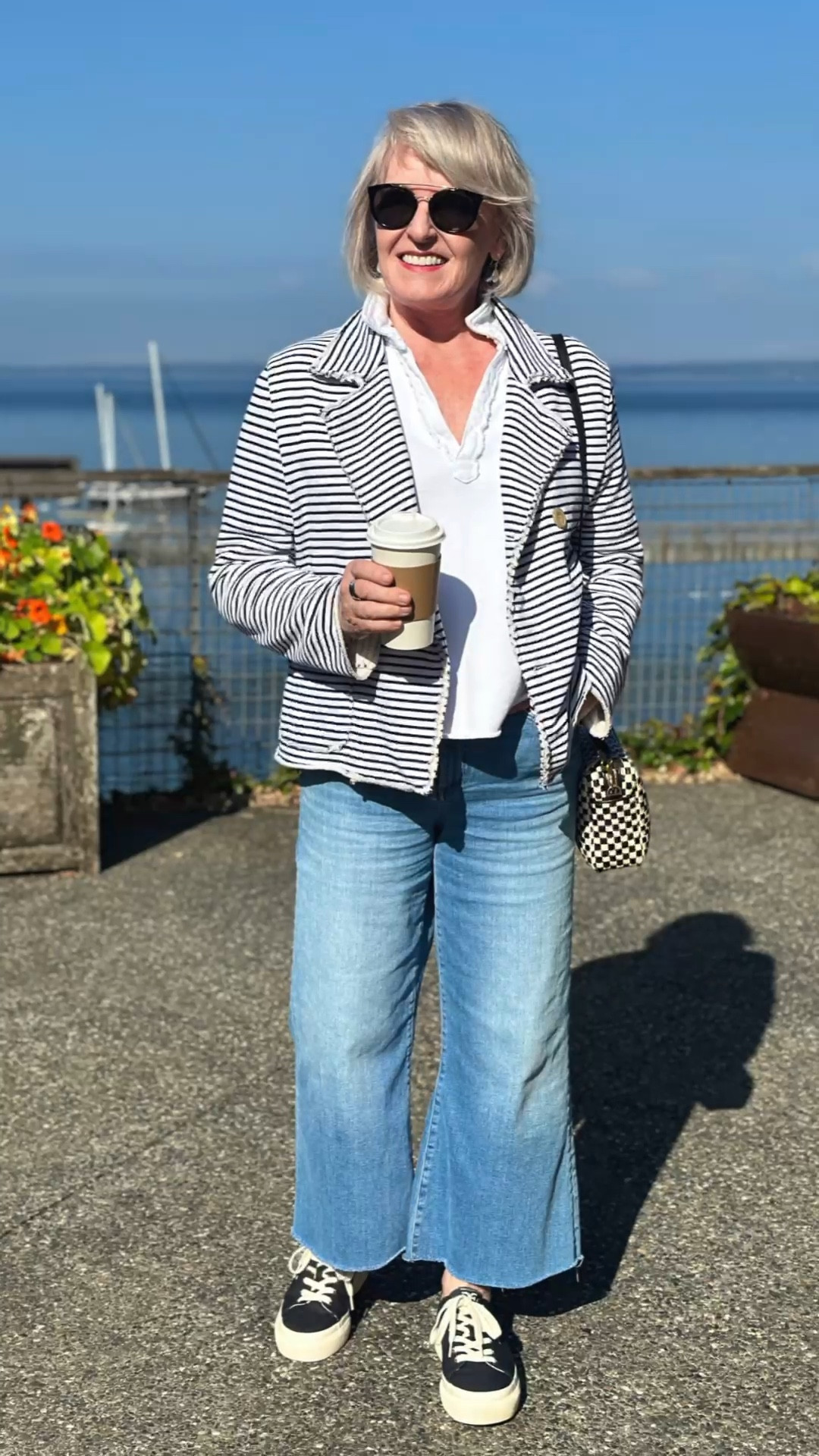 Casual coastal vibes with triple fleece, stripes, and denim. Wearing S in white top, S in jacket, 29 in jeans  

#LTKTravel #LTKOver40 #LTKSeasonal