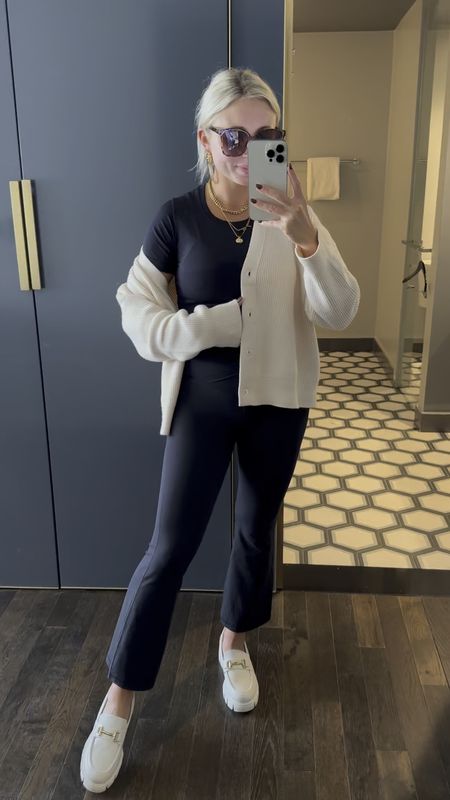 Travel day outfit // these cross waist cropped yoga flares feel so soft but not too thick. Wearing a small in everything! #traveloutfit #ootd #amazon 

#LTKtravel #LTKfindsunder50 #LTKCon