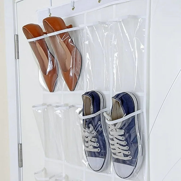 Mainstays 24 Pocket Clear Over the Door Non Woven Closet Shoe Organizer Shelf - Arctic White | Walmart (US)