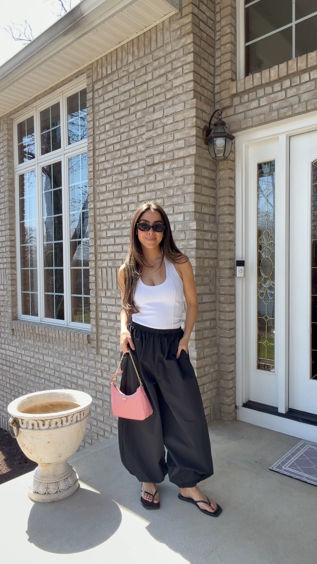 Size XS in balloon pants and small in halter top, tts in sandals 

#LTKPetite #LTKootd