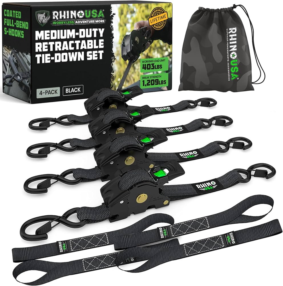 Rhino USA Retractable Ratchet Straps (4-Pack) - 1 Inch x 10 Feet (1,209lb Break Strength) - Heavy... | Amazon (US)