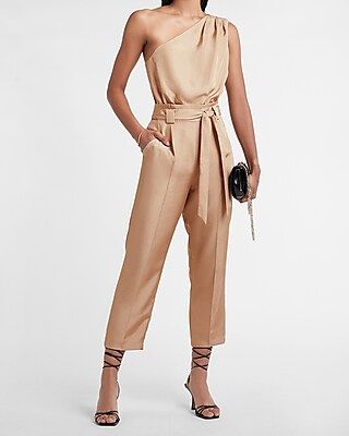 Draped One Shoulder Belted Jumpsuit | Express