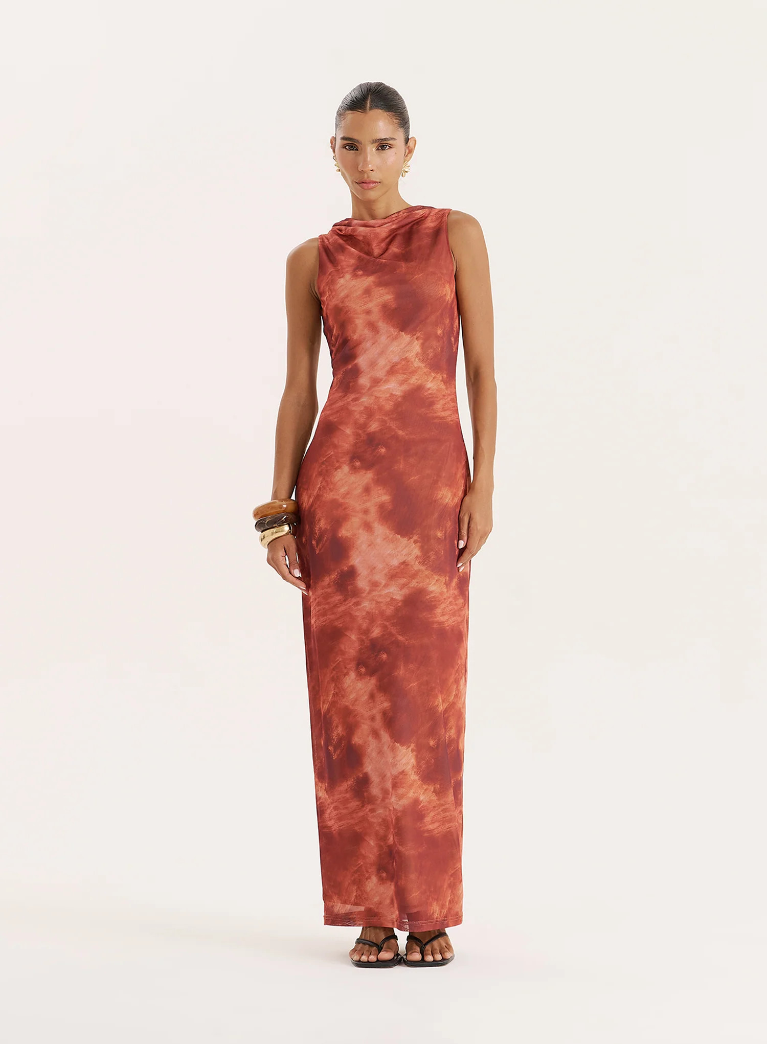 Rust Print High Neck Sleeveless Maxi Dress- Becka | 4th & Reckless