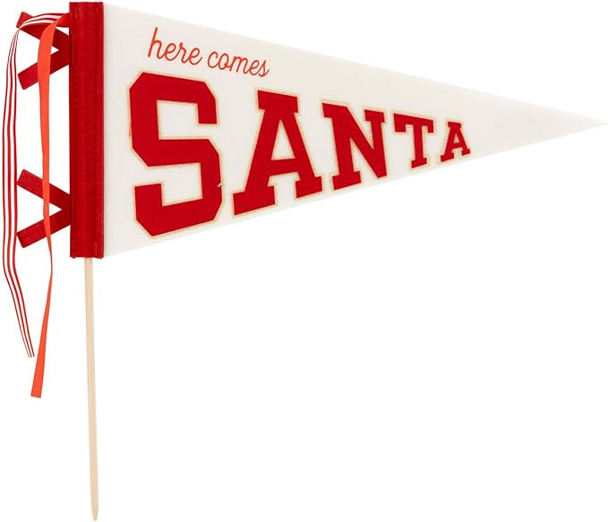 Here Comes Santa Felt Pennant Flag – 7" x 14.5" Holiday Wall Banner with Wood Dowel – Christm... | Amazon (US)