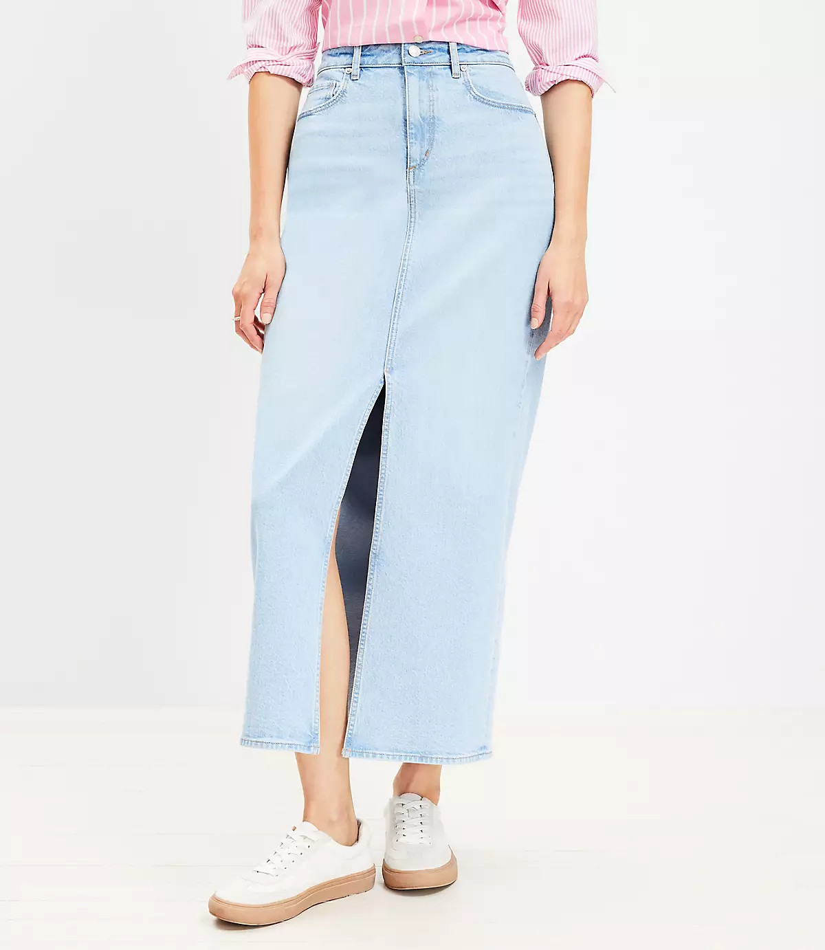 Petite Denim Maxi Skirt in Light Wash | LOFT