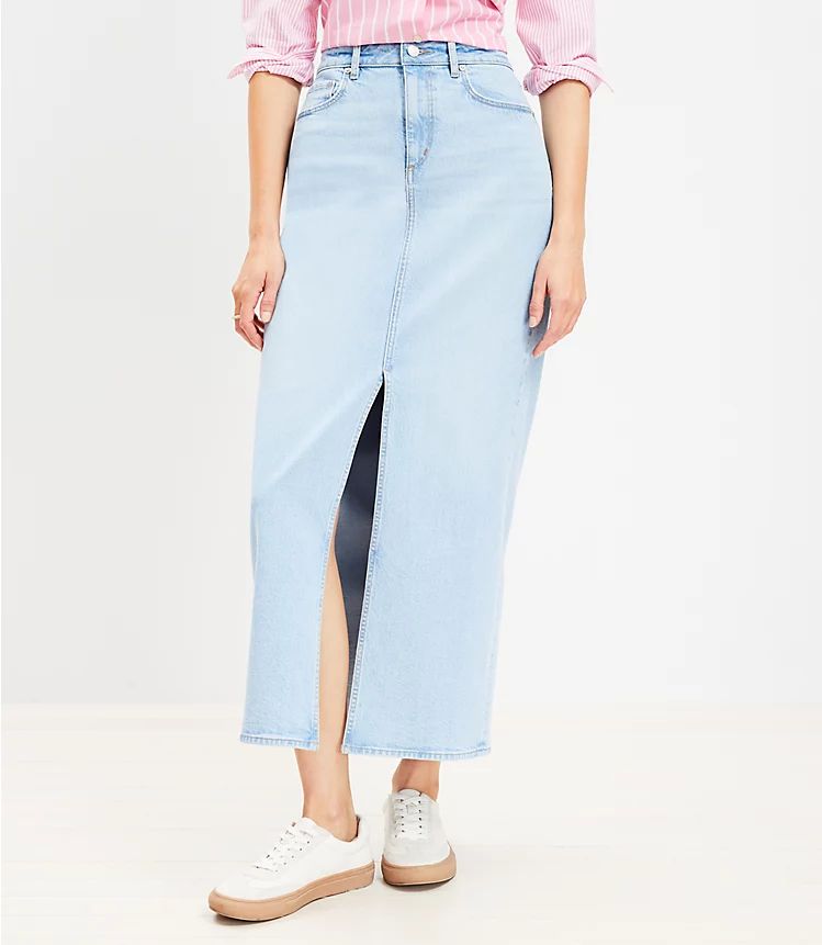 Petite Denim Maxi Skirt in Light Wash | LOFT