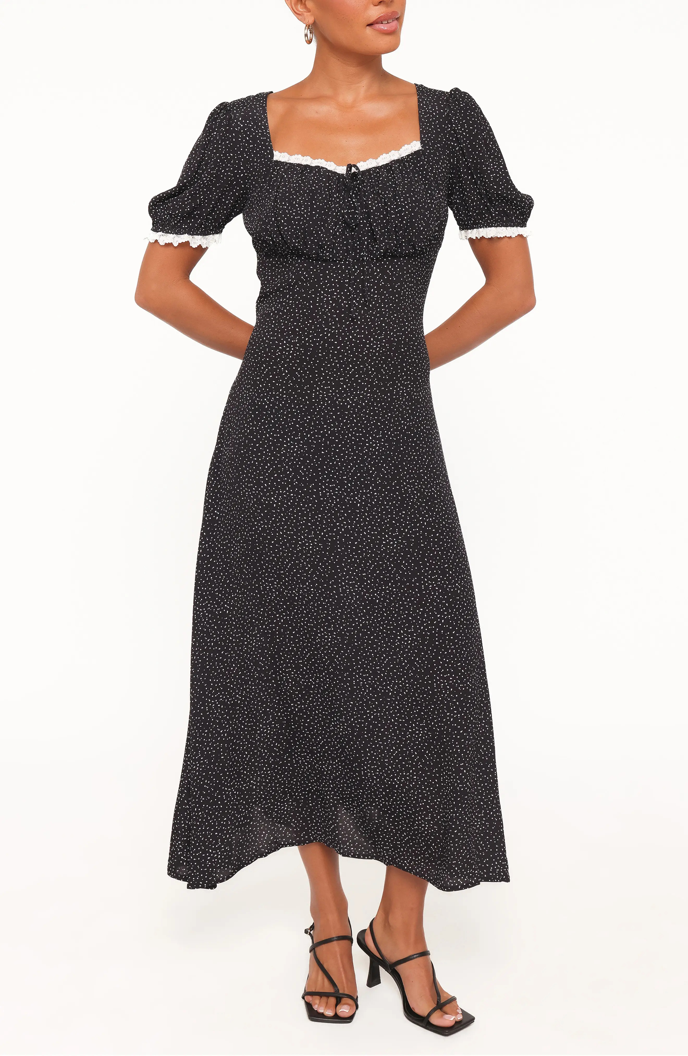 Petal & Pup Francine Polka Dot Lace Trim Midi Dress (Women) | Nordstrom | Nordstrom