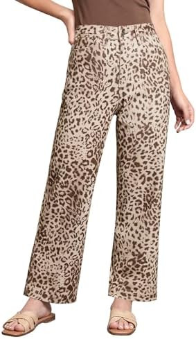 LookbookStore Wide Leg Jeans for Women Trendy High Waisted Stretchy Cheetah Leopard Pants Ankle L... | Amazon (US)