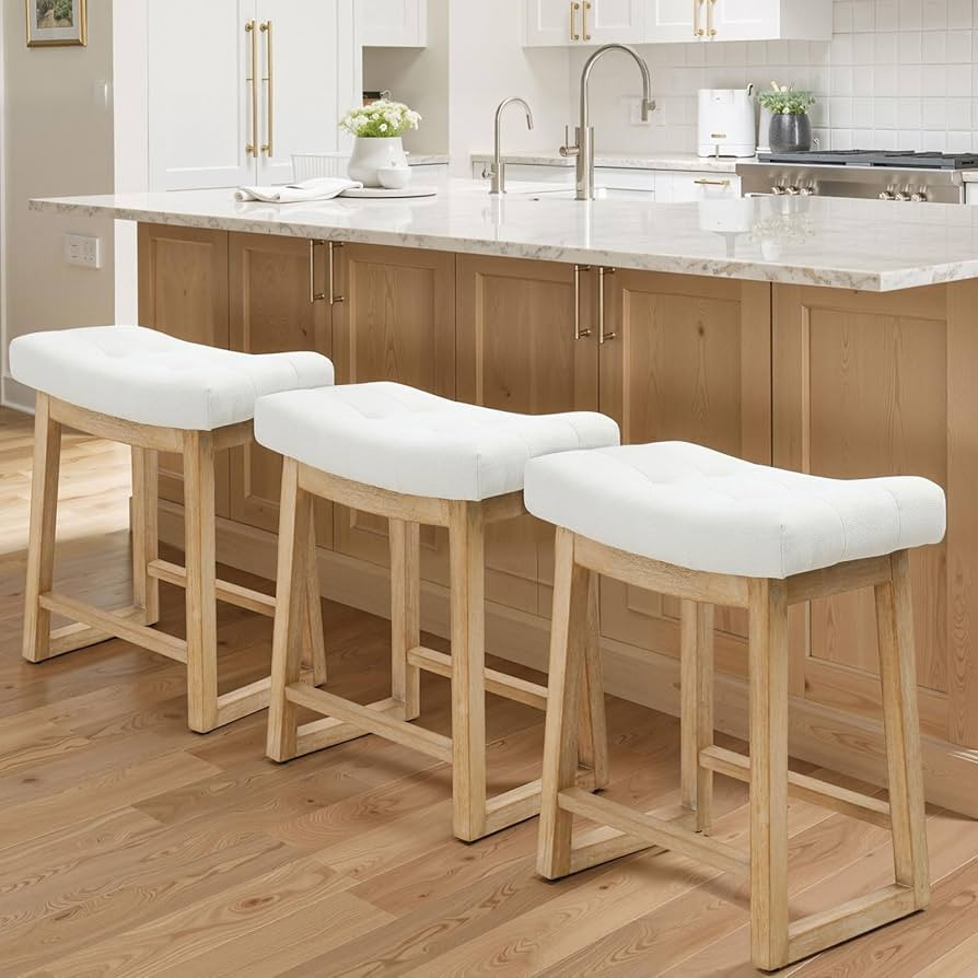 Counter Height Bar Stools Set of 3, 24 Inch Backless Upholstered Counter Stools with Solid Rubber... | Amazon (US)
