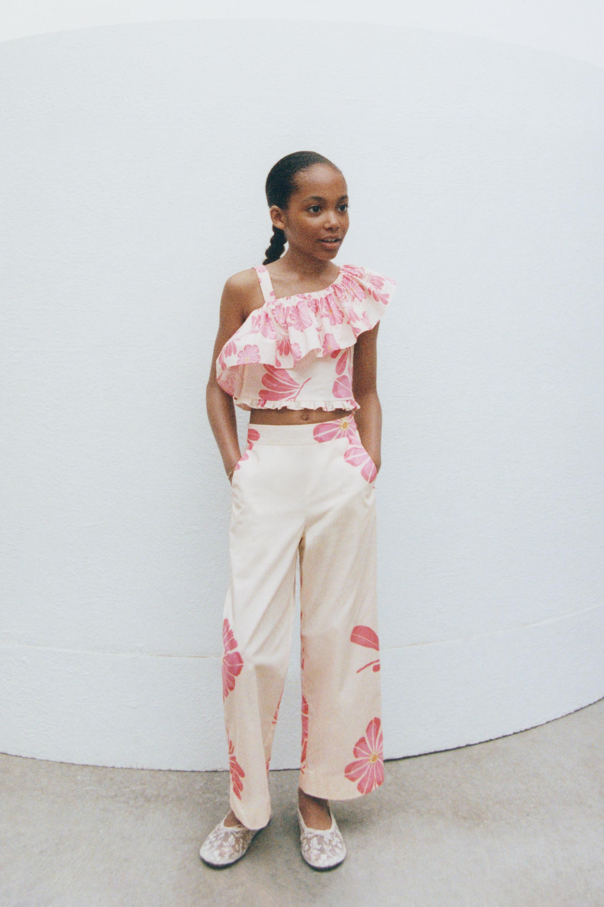 STRAIGHT LEG FLORAL PANTS | Zara US