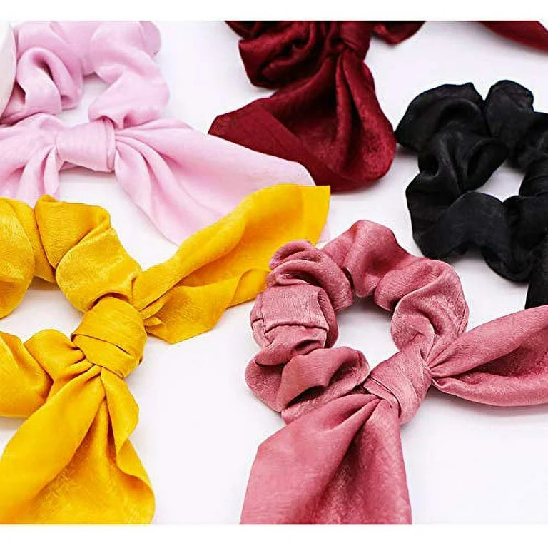 6PCS Hair Scrunchies Satin Bunny Ear Bow Bowknot Scrunchie Bobbles Elastic Hair Ties Bands Ponyta... | Walmart (US)