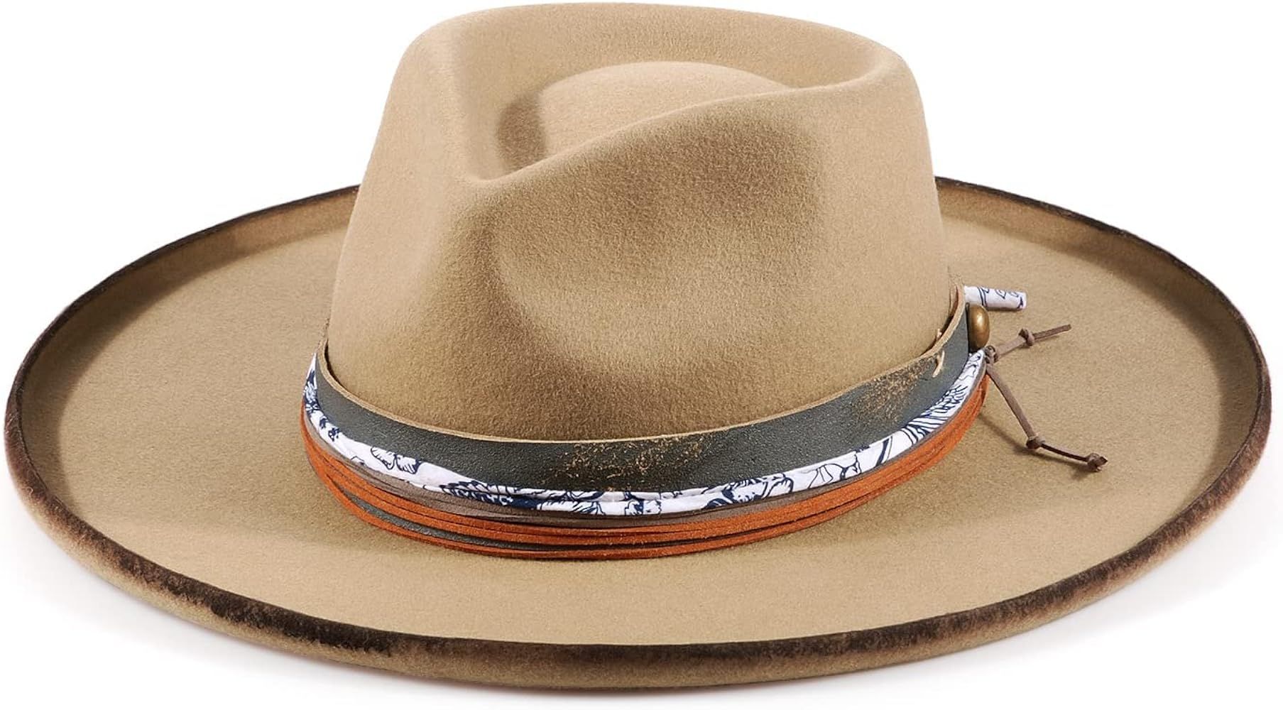 Vintage Wide Brim Fedora Hats for Mens Women 100% Wool Felt Panama Rancher Hat with Lightning Log... | Amazon (US)