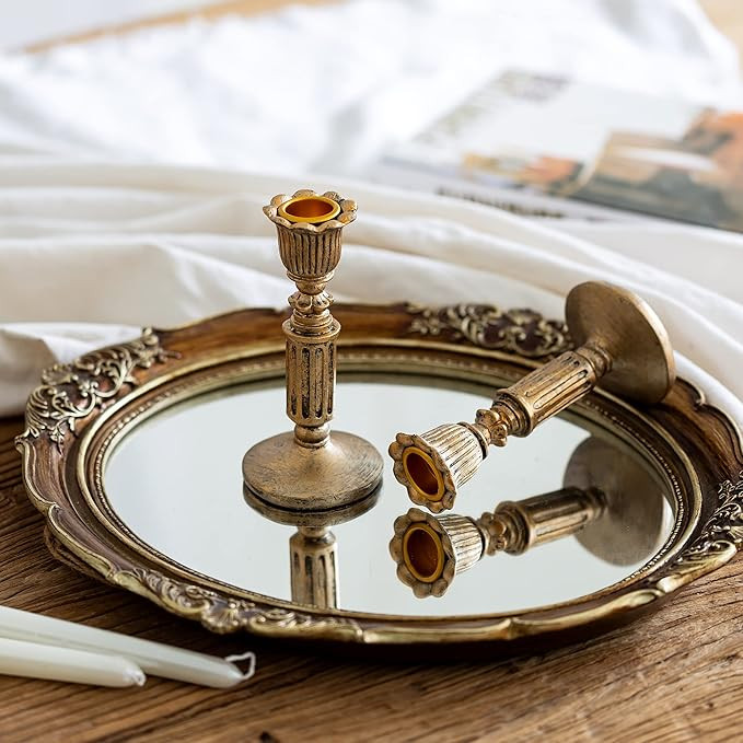 Vintage Candlestick Candle Holder for Taper - Distressed Bronze PolyResin Antique Candleholder Se... | Amazon (US)