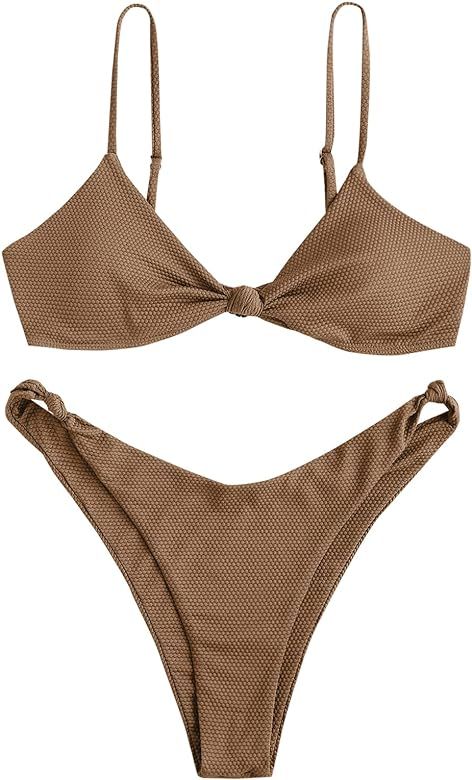 ZAFUL Women's Silk TString Bikini Swimwear Triangle Tie Side Bikini Cheeky Brazilian Swimsuits | Amazon (US)