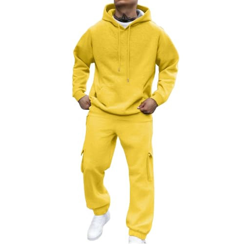 Mens Tracksuit, Men Joggers Set, Men's Tracksuit 2 Piece Drawstring Hoodie Sweatsuits Jogging Suits Casual Outfits for Men Yellow XXL | Amazon (US)