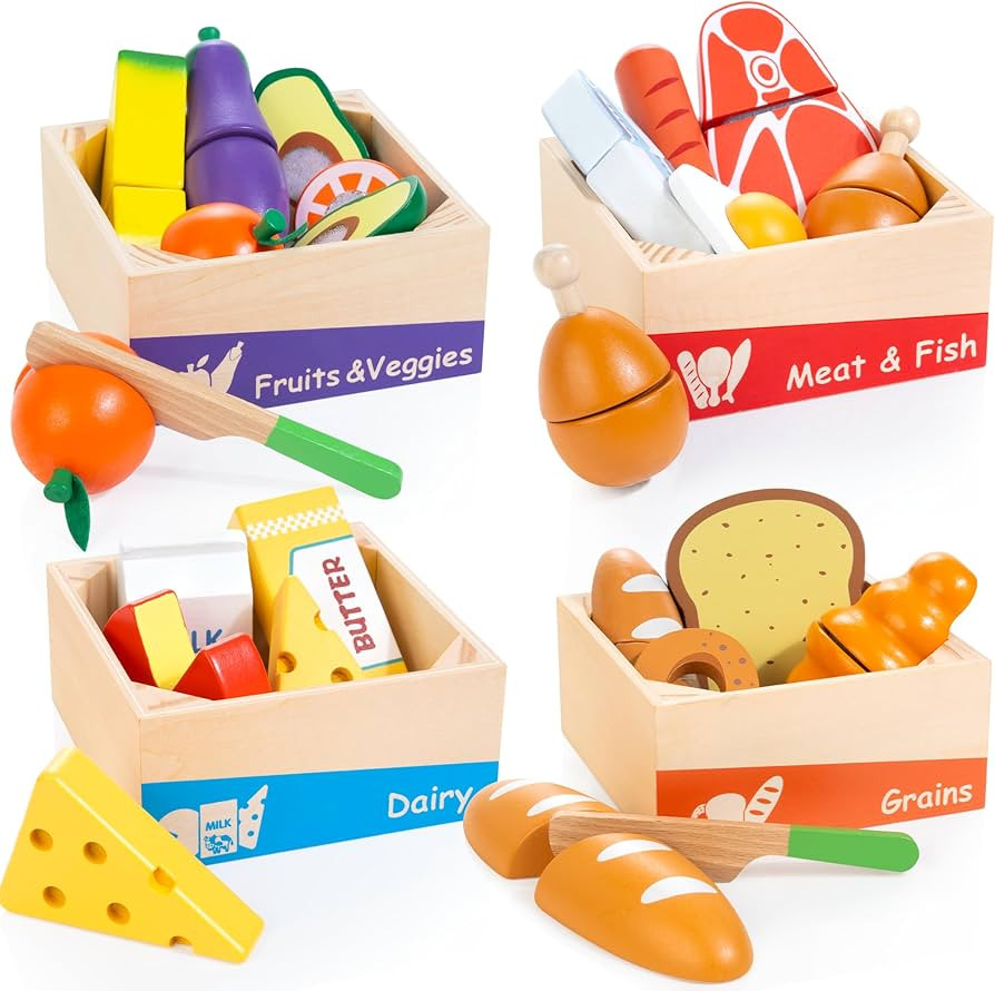 Juego de comida de madera para niños pequeños, juguetes de cocina Montessori con clasificación... | Amazon (US)
