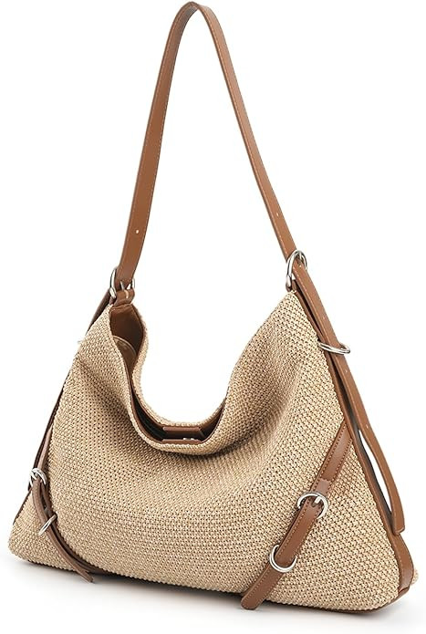Woven Hobo Bag for Women Summer Straw-Like Shoulder Bag Slouchy Crossbody Purse Beach Tote with A... | Amazon (US)