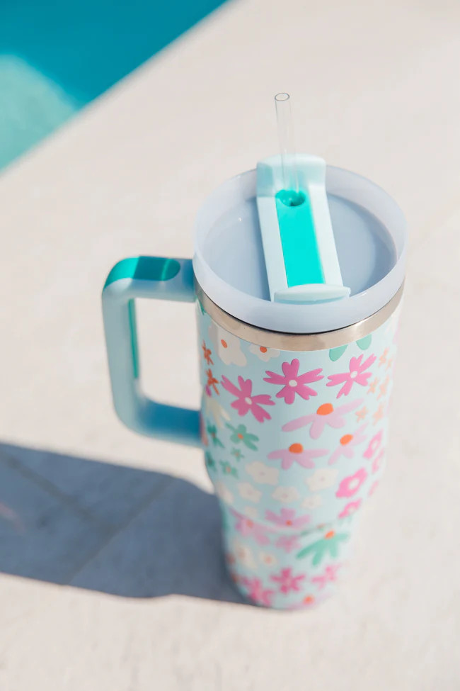 Sippin' Pretty Floral 40 oz Drink Tumbler With Lid And Straw | Pink Lily