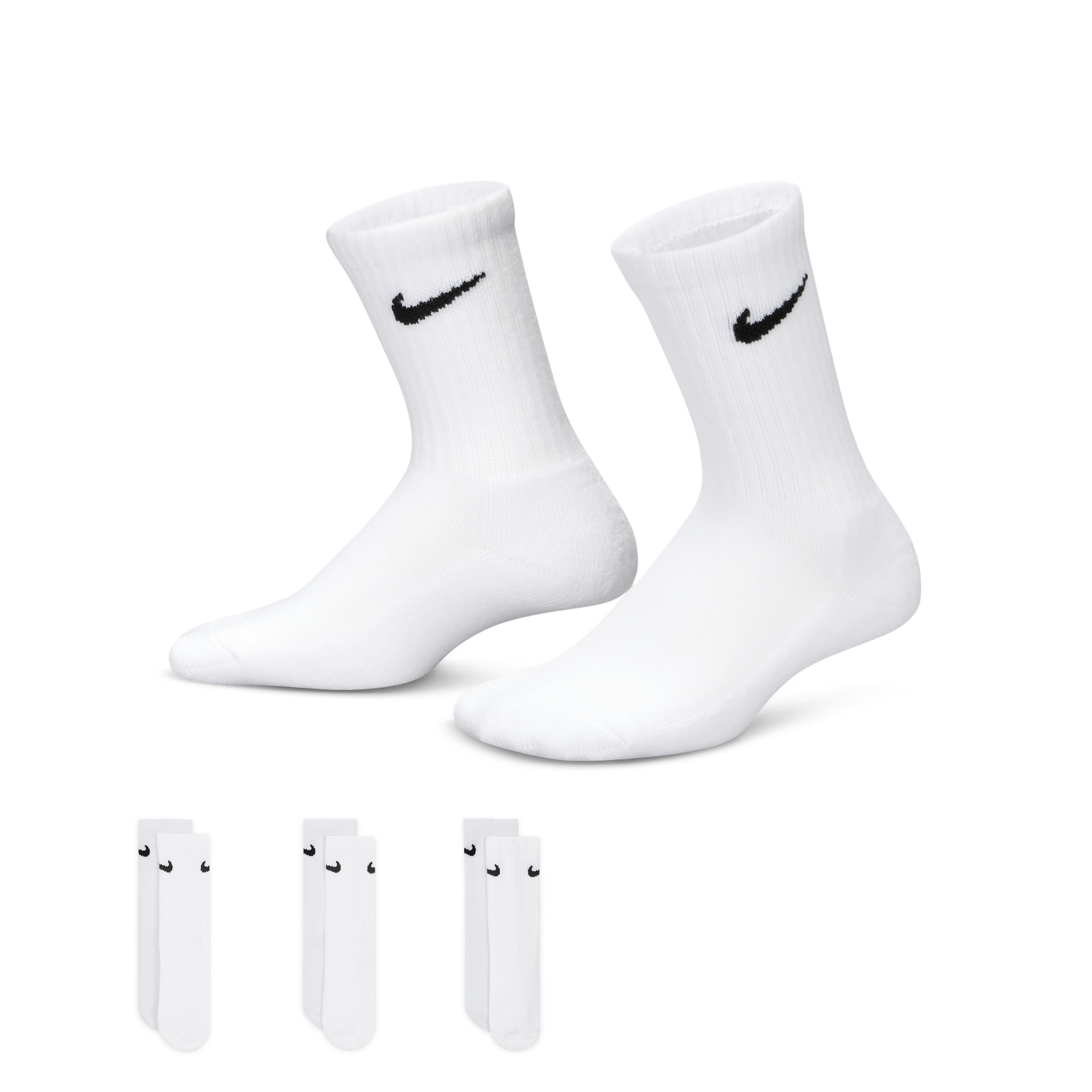 Nike Basics Kids' Crew Socks (3 Pairs) in White | RN0027-001 | Nike (US)