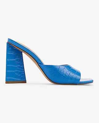 Croc-embossed Wide Block Heel Sandals | Express