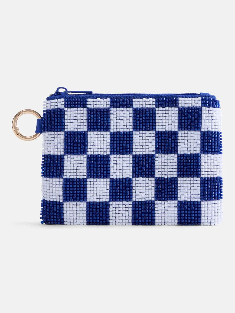 No Boundaries Women\u2019s Game Day Checkered Beaded Pouch, Blue Checkered | Walmart (US)