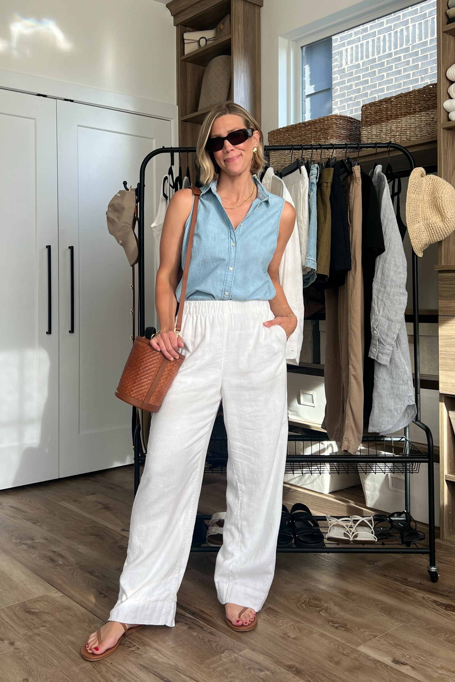 Wearing small linen pants, medium chambray shirt, sandals tts 

#LTKFindsUnder50 #LTKStyleTip #LTKFindsUnder100