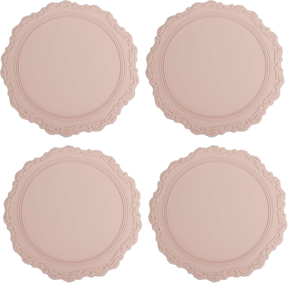 Round Silicone Placemats Set of 4, 13.38" Thick European Style Non-Slip Easy Clean Table Place Ma... | Amazon (US)