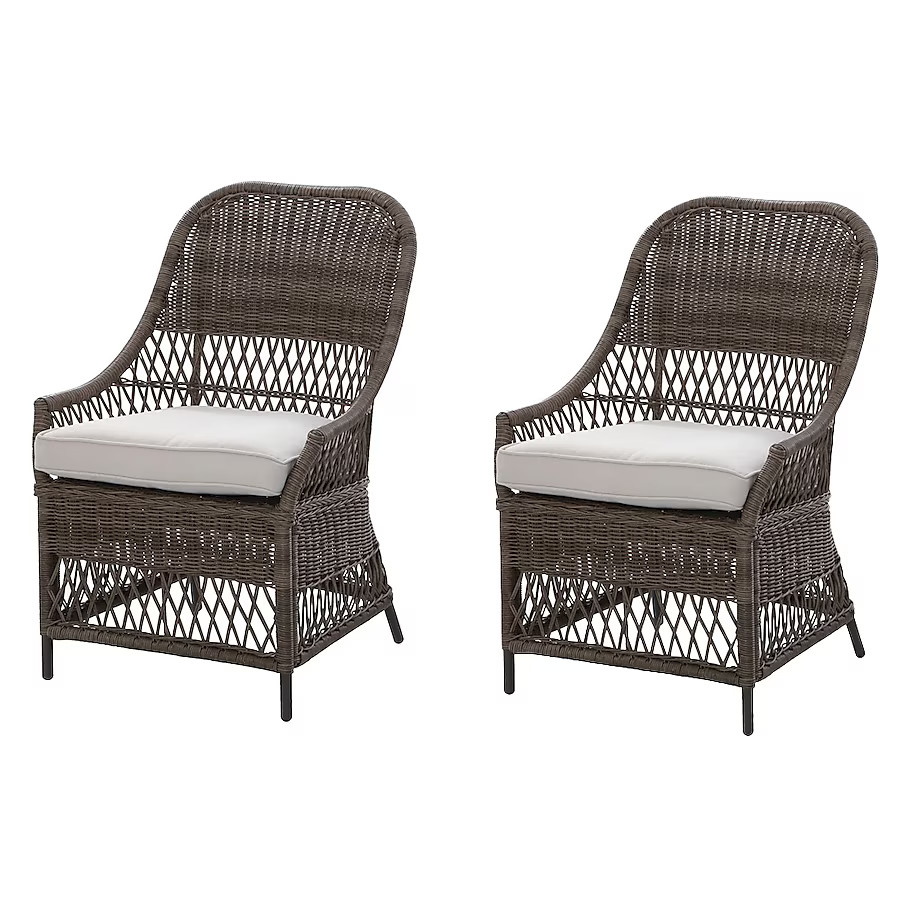 allen + roth Maitland Set of 2 Wicker Brown Steel Frame Stationary Dining Chair with Cream Cushio... | Lowe's