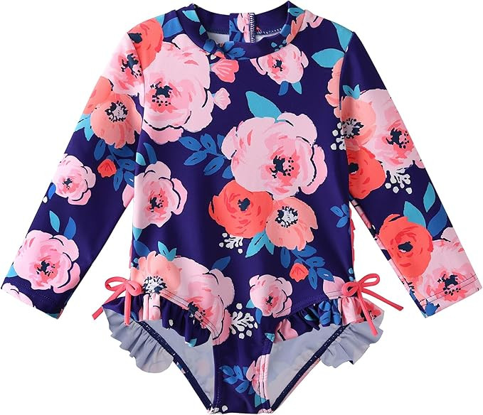 XFGIRLS Toddler Girls One Piece Swimsuit Rash Guard Shirt Sunsuit Quick-Dry | Amazon (US)