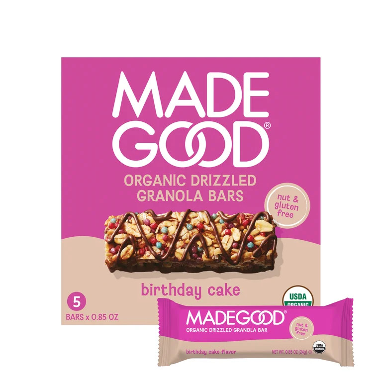 MadeGood Chocolate Drizzle Birthday Cake Flavor Granola Bars, 5 Count (0.78oz Each) | Walmart (US)