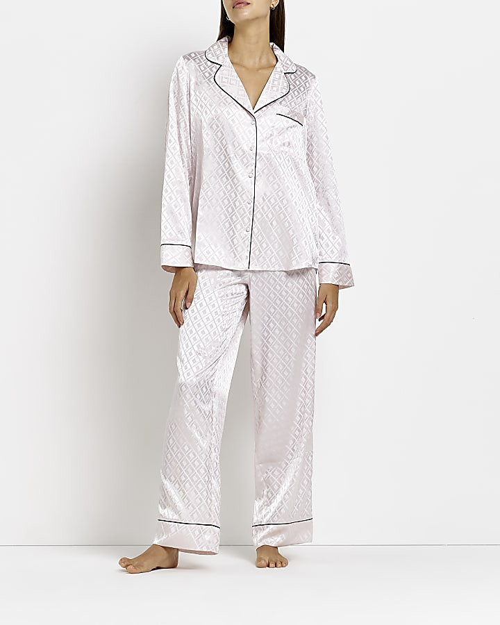 Pink satin jacquard pyjama top | River Island (UK & IE)