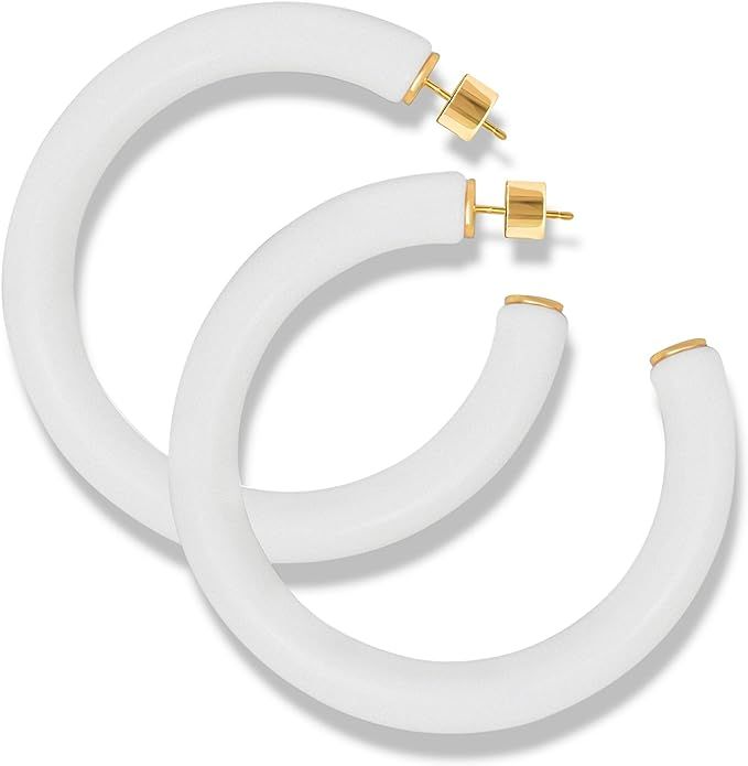 Yellow Gold Plated Sterling Silver Color Resin Chunky Open Hoop Earrings for Women | Amazon (US)