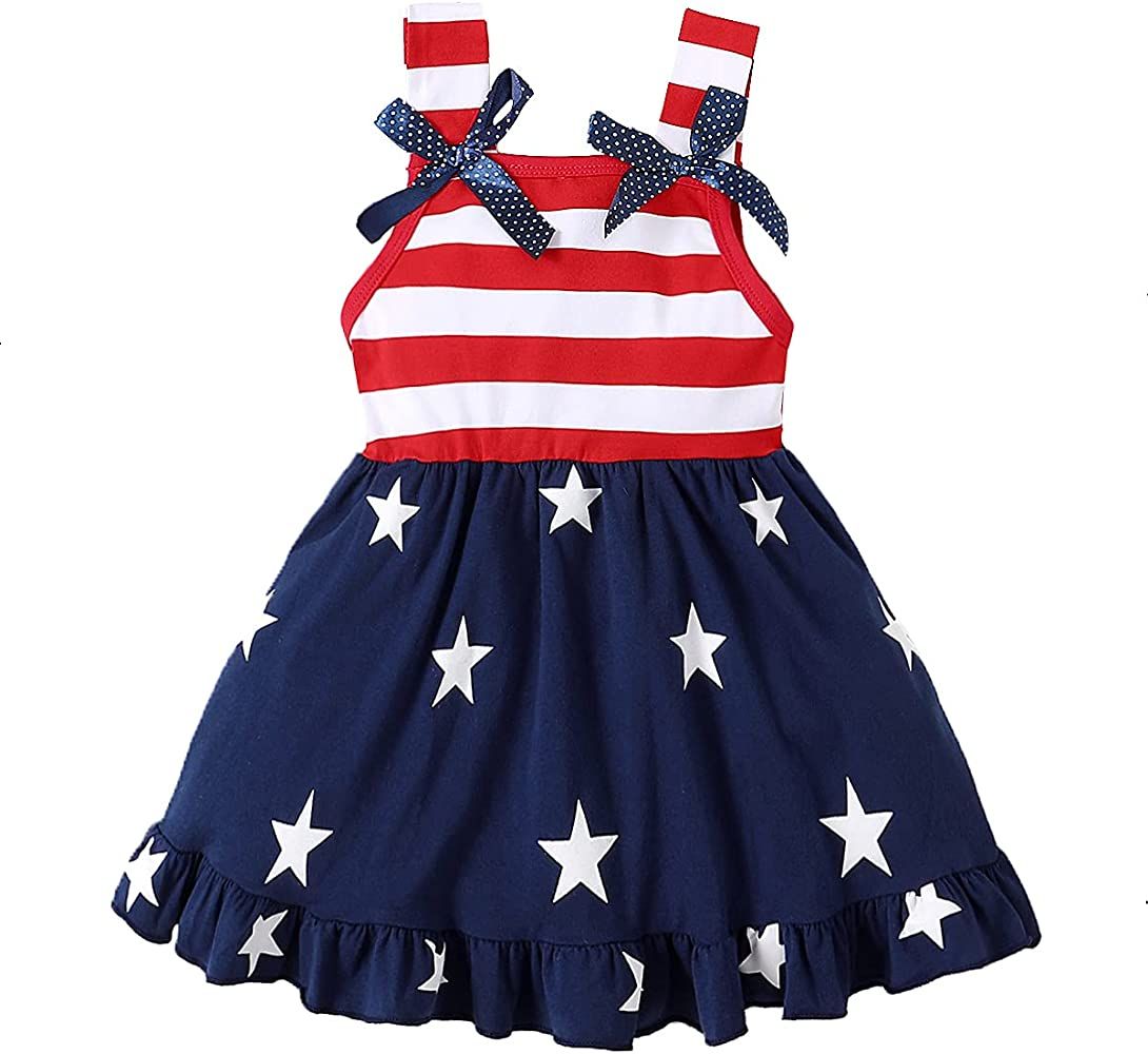 Toddler Baby Girls 4th of July Outfit Independence Day Shirt Skirt Set American Flag Summer Clothes | Amazon (US)