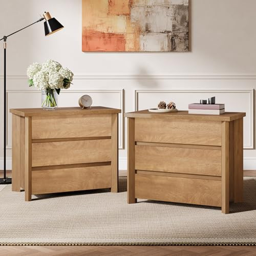Tribesigns Large Nightstands Set of 2, Three Drawers Wood Night Stand for Bedroom and Small Spaces, Rustic Brown (2 pcs) | Amazon (US)