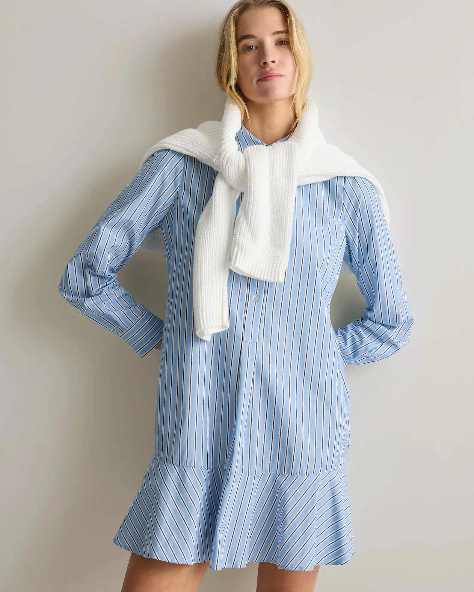 100% Organic Cotton Poplin Drop Waist Shirt Dress in Tribeca Stripe | Quince